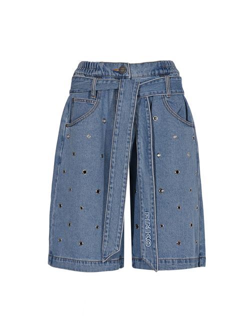 Bermuda Ballo in denim con borchie traforate